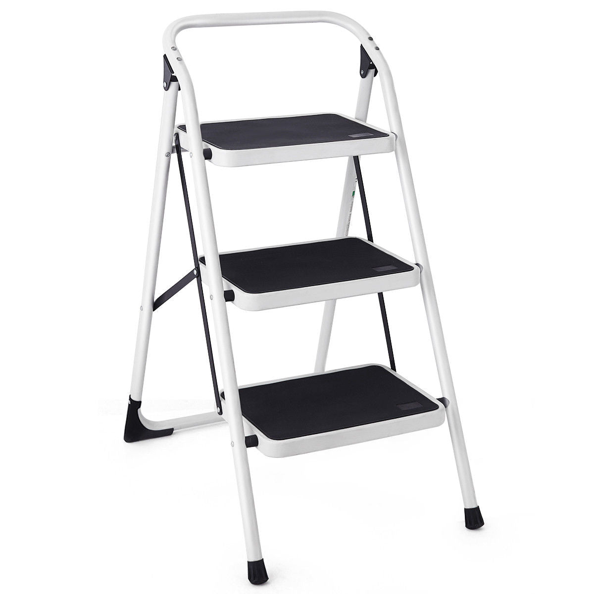 Goplus 3 Step Lightweight Ladder HD Platform Foldable Stool 330 LB Cap. Saving Space