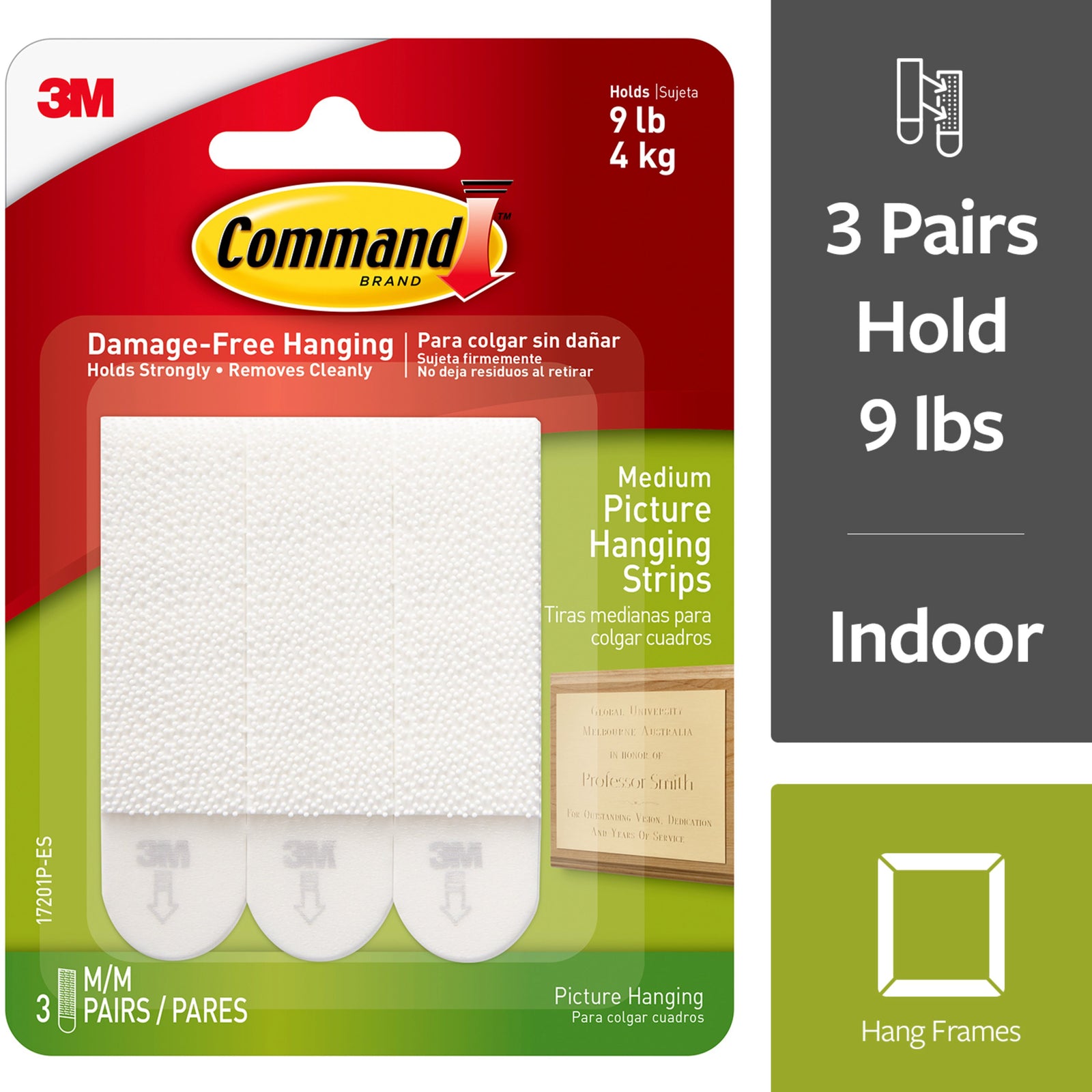 Picture Hanging Strips, White, Medium, 3 Sets of Strips/Pack