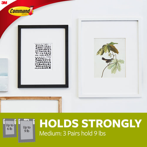 Picture Hanging Strips, White, Medium, 3 Sets of Strips/Pack