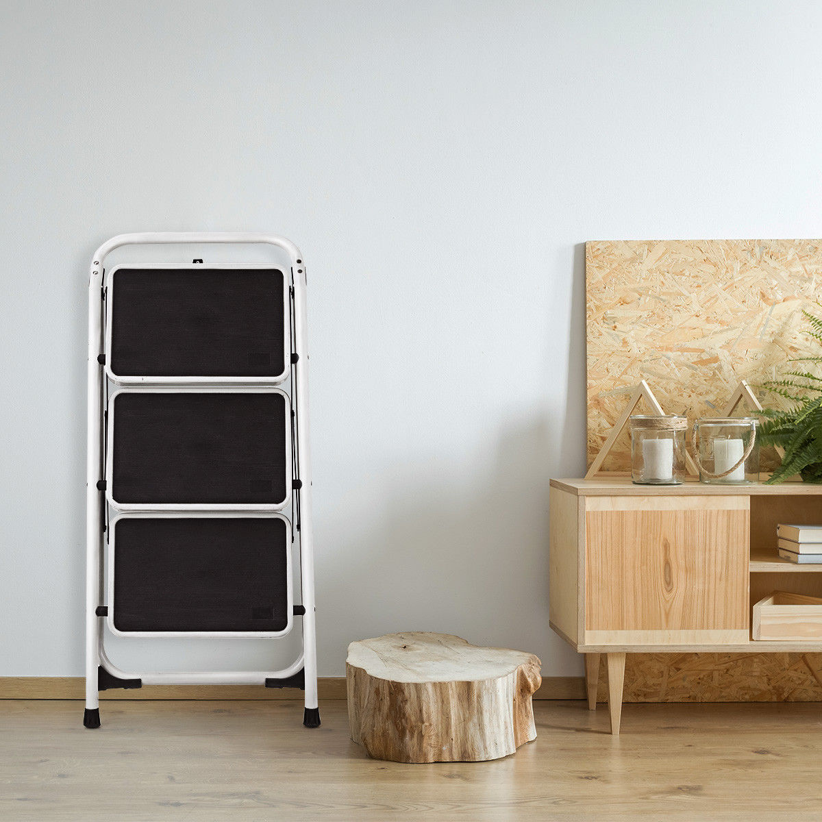 Goplus 3 Step Lightweight Ladder HD Platform Foldable Stool 330 LB Cap. Saving Space