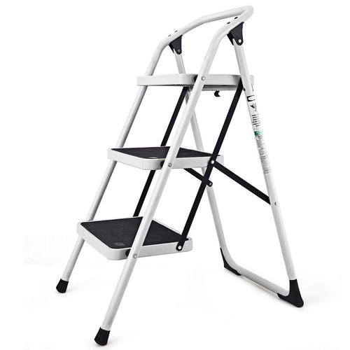 Goplus 3 Step Lightweight Ladder HD Platform Foldable Stool 330 LB Cap. Saving Space